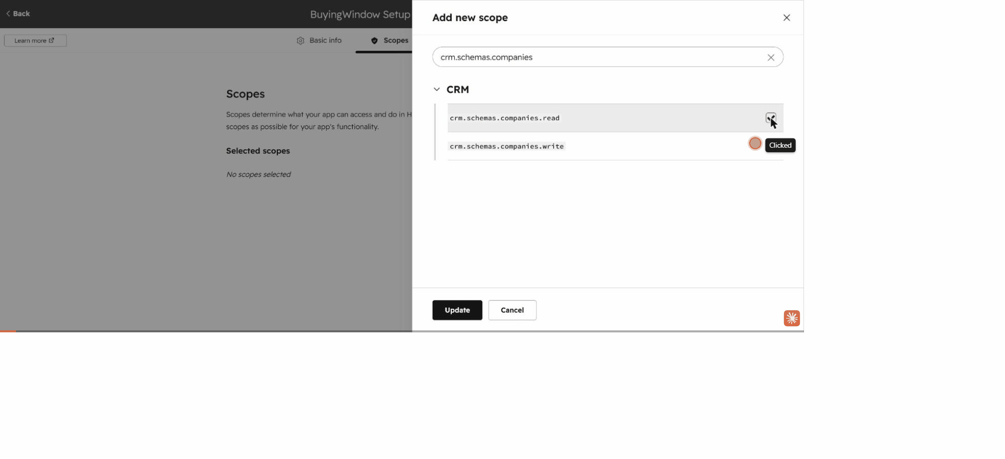Animated walkthrough of creating a HubSpot private app